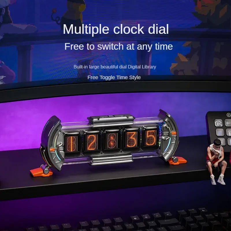 Digital Clock with Smart APP Control, Cyberpunk Tech E-sports Wifi Connect Tabletop Decoration RGB LED Display Gifts for Boys