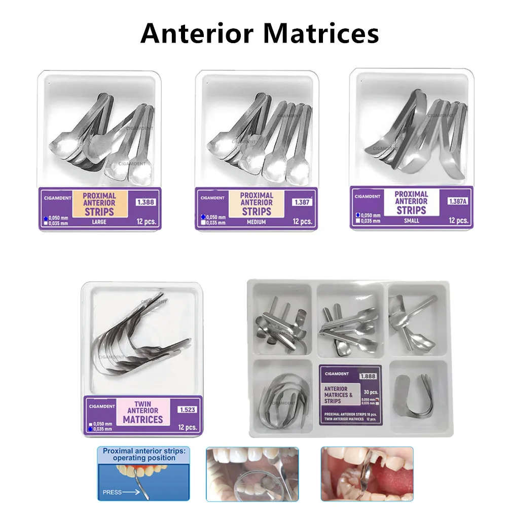

Proximal Anterior Strip Dental Matrix Bands Sectional Contoured Matrices Wedges Stainless Steel Refill Large Medium Small