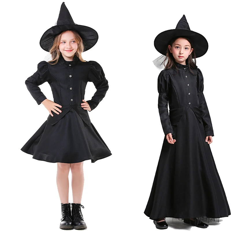 Kids Halloween Evil Witch Costume Black Magic Girl Anime Cartoon Alice Witch Cosplay Dress
