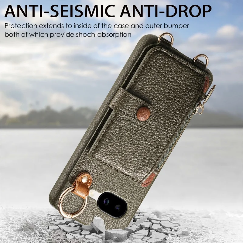 Crossbody Lanyard Leather Wallet Phone Case with Zipper Card Slots Holder