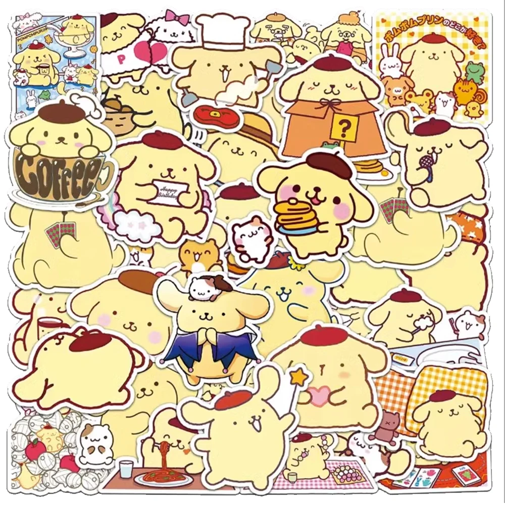 10/30/50pcs Kawaii Pompom Purin Stickers Girls Sanrio Cartoon Sticker for Laptop Scrapbooking Suitcase Phone Anime Decals Gift