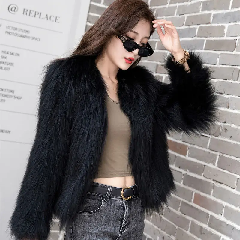 Fake Fox Fur Winter Jacket Women 2023 Korean Plush Outwear All-Match Solid Colors Luxury Short Fluffy Chaqueta Slim Quilted Coat
