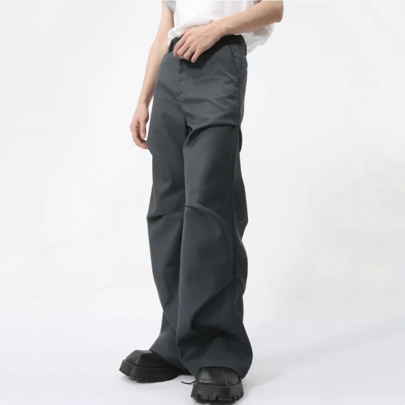 Summer Men Vintage American Style Business Casual Suit Pants Y2K High Street Pleated Design Sense Drape Pants
