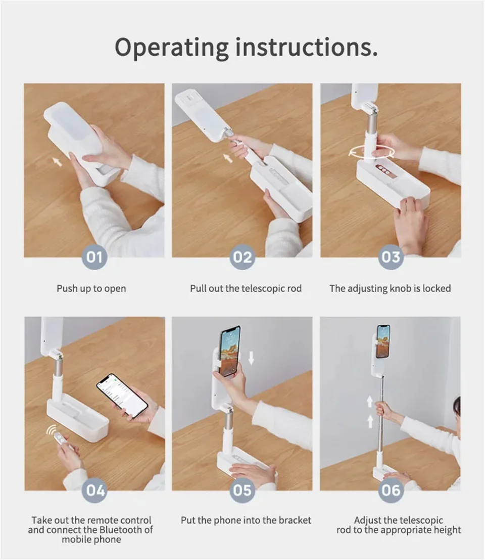 Description Picture 2 of itemCOOL DIER 2025 New Live Selfie stick Phone stand, Foldable multi angle adjustable desktop stand With LED Light Bluetooth shutter