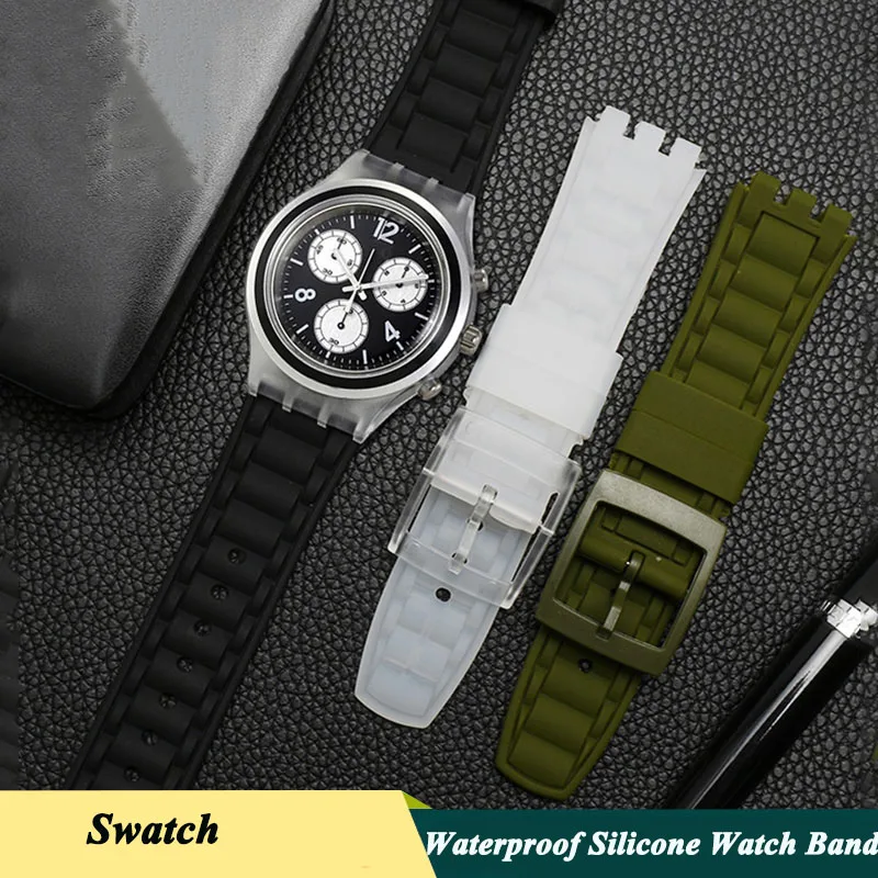 

19mm Silicone Watch Strap Men Accessories For Swatch SUSB401 SUSW402 SUSN400 SUSL400 Bracelet Waterproof Rubber Watch band White