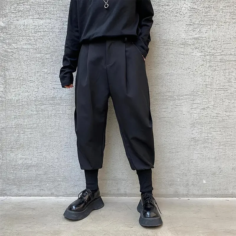 

Fashion Men Harem Pants Black Tapered Elastic Waist Trousers Cuffed Ankle Oversized Pants