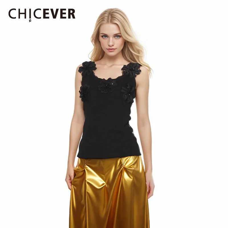 

Майка женская трикотажная с аппликацией, круглым вырезом, без рукавов