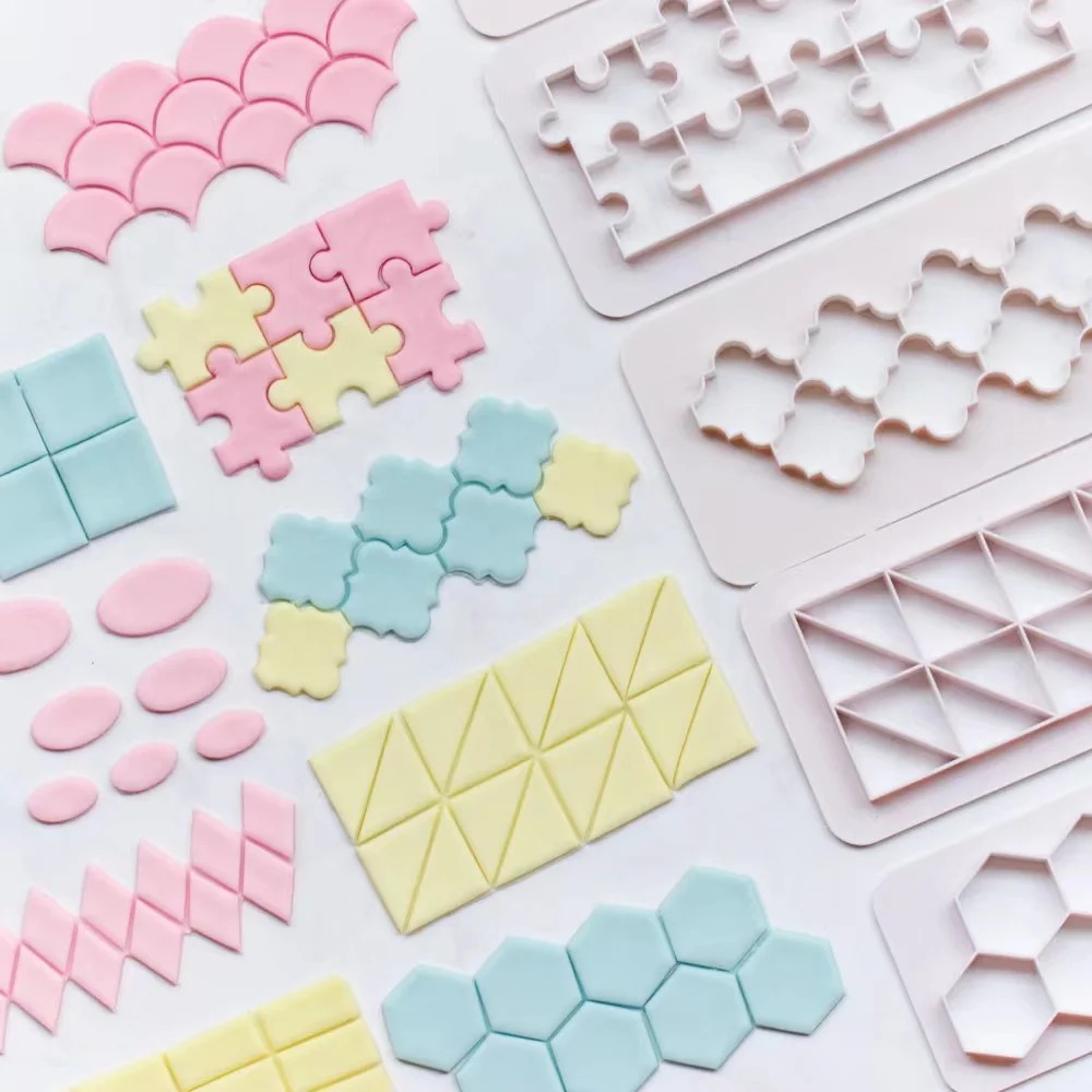 Clay Cutter Hexagon/Round/Square/Scales/Morocco Geometric Shape Plastic Cutting Mold 3pcs