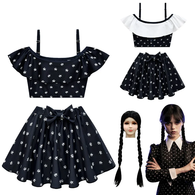 Wednesday Addams Morticia New Swimwear Kids Costume Da Bagno Per Ragazze 3-10 Anni Adams Family Clothes Baby Girl Swimming Wear