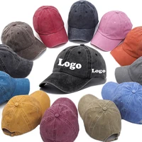 Custom LOGO Washed Cotton Baseball Cap Snapback Hats Adjustable Size Retro Unisex Vintage Washed Cotton Sunshade Soft Cap 1