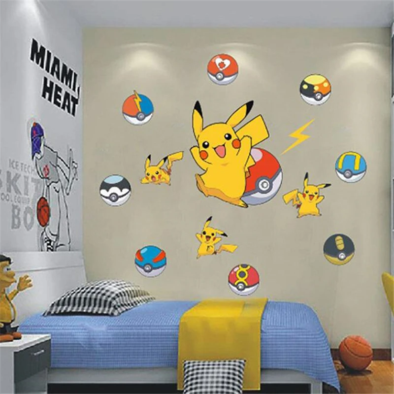 Cartoon Pikachu 3D Wall Sticker For Kids Room Living Room Bedroom Wall Decoration Kids Gifts Door PVC Sticker Movie Poster wall sticker,wall stickers