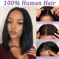 Perruques sans colle cheveux humains pré plumés pré coupés Wear and Go 5X5 HD dentelle fermeture Bob perruque droite courte Bob perruque cheveux humains pour les femmes 2