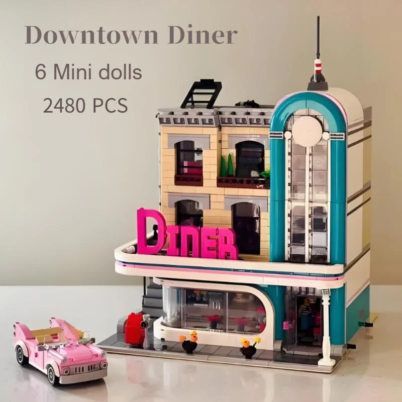 2488pcs City Street View Series Construction Set Downtown Diner