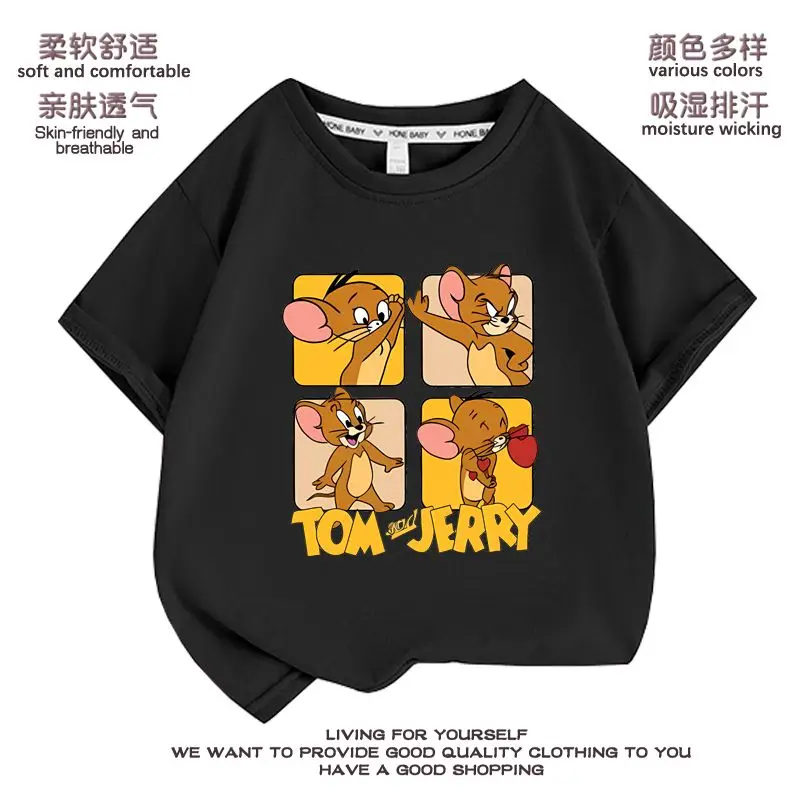 톰앤제리 애니메이션 패턴 귀여운 프린트 여름 어린이 티셔츠, 브랜드 코튼, 남아 및 여아 하이 퀄리티 패션 트렌드 만화 탑 