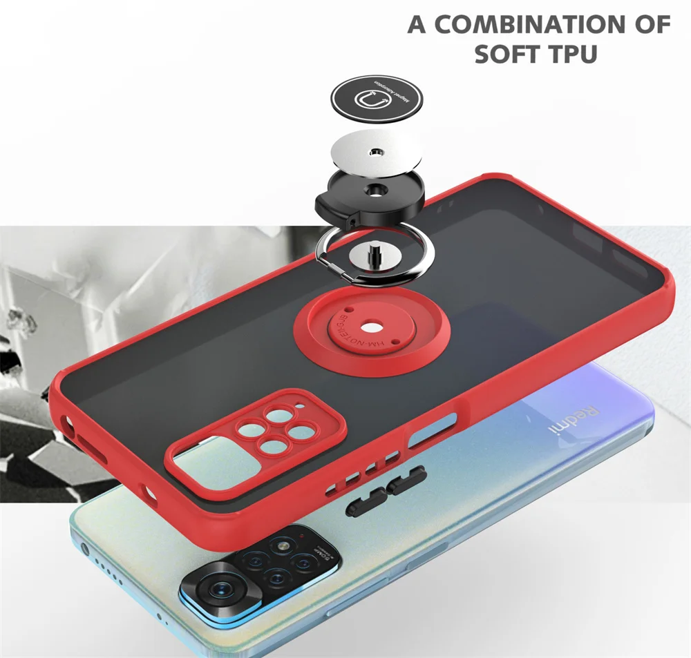Matte Shockproof Camera Case with Car Magnetic Ring Stand and Cover