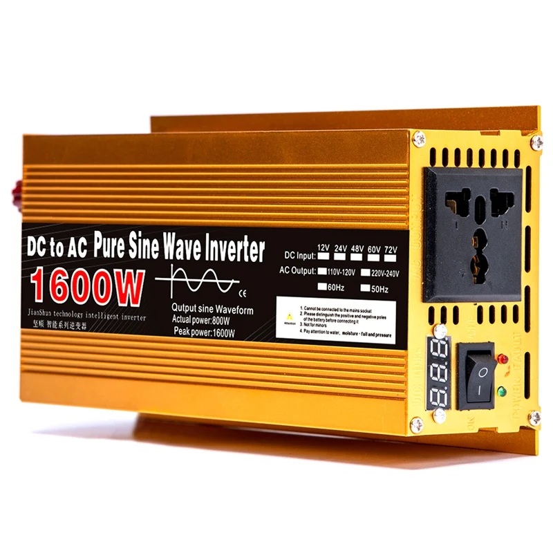 

Pure Sine Wave Inverter 12V To AC 220V 1600W Transformer Car Home Outdoor Inverter