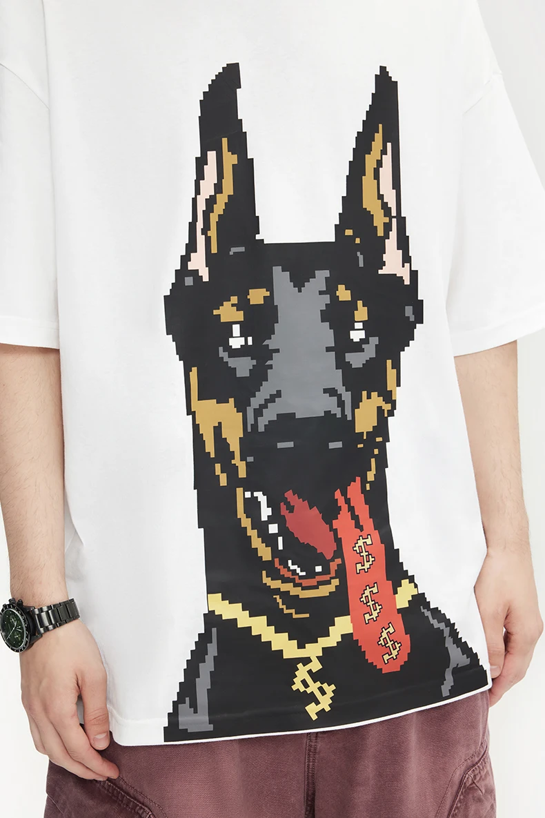 INFLATION Glow-in-the-Dark Doberman Print T-Shirt American Streetwear Loose Fit 100% Cotton Short Sleeve for Men