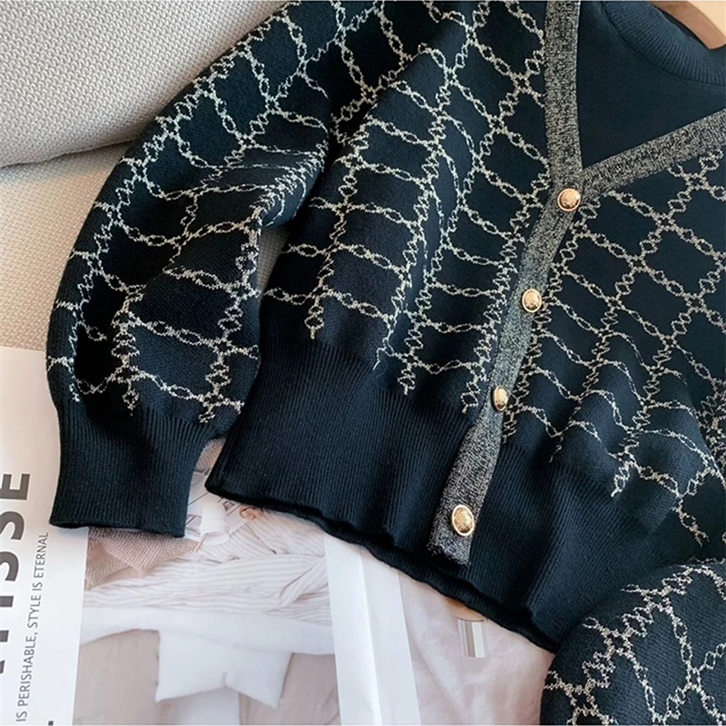 Casual Sweater Tracksuit Slim Plaid Vintage Knit Skirt 2 Piece Set Fashion Short Tops + Bodycon Faldas Elegant Formal Ensembles