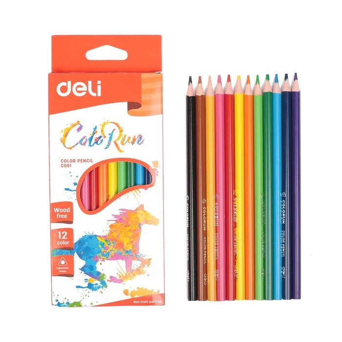 Pencils 12 colors deli colorun three-sided plastic Euro suspension | Канцтовары для офиса и дома