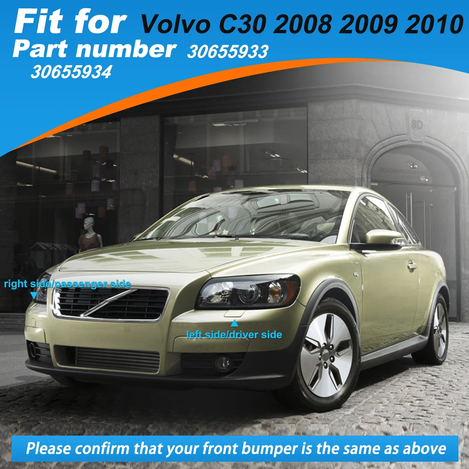 Front Bumper Headlight Washer Cover Cap For Volvo C30 2008 2009 2010 30655933 30655934 front bumper cover car headlight washer nozzle cover