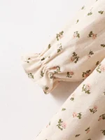 Robe à manches longues pour filles avec col en dentelle en forme de cœur, robe de princesse florale printemps-automne, robe pour enfants style forêt rétro 5