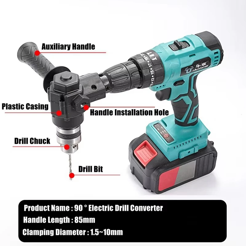 90&deg; Three Jaw Chuck Corner Impact Drill Adapter Right Angle Bend Extension Chuck Drill Adapter Right Angle Converter Accessory
