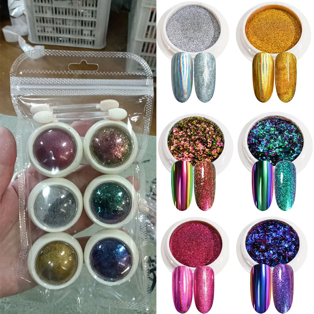 1 Set Specchio Magico Chameleon Flakes Nail Art Glitter Powder Aurora Laser Chrome Pigment Manicure Gel Polish Chameleon Paillette