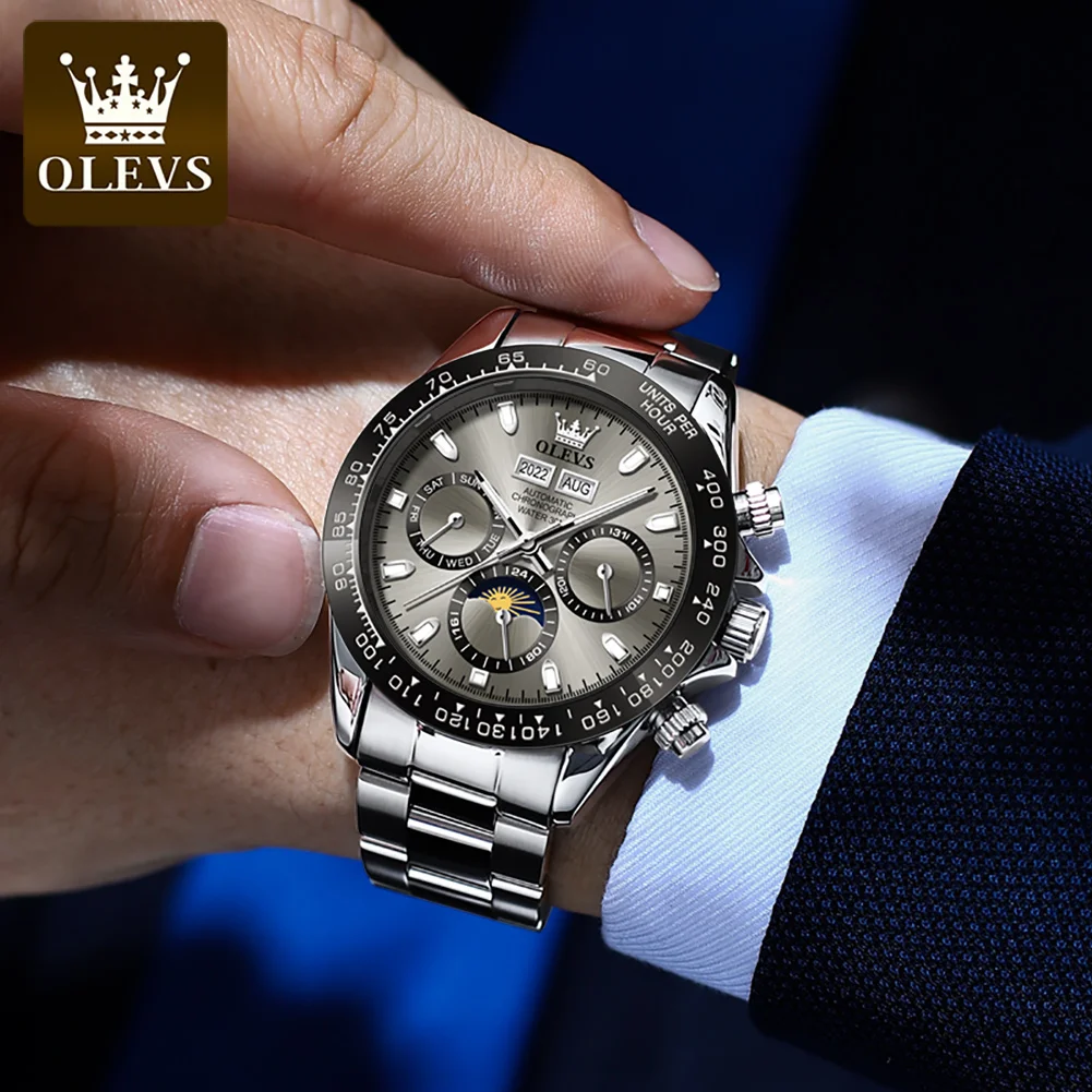 OLEVS Watches for Men Luxury Stainless Steel Calendar Waterproof Luminous Fashion Business Men's Automatic Mechanical Wristwatch