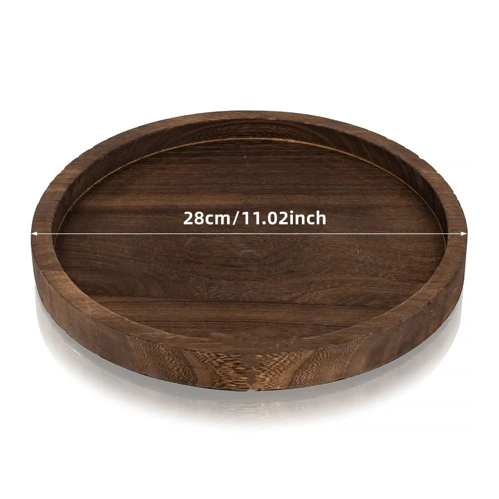 Wooden Serving Tray, Decorative Rustic Round, Vintage Centerpiece Candle Holder Tray, Kitchen Countertop Ottoman
