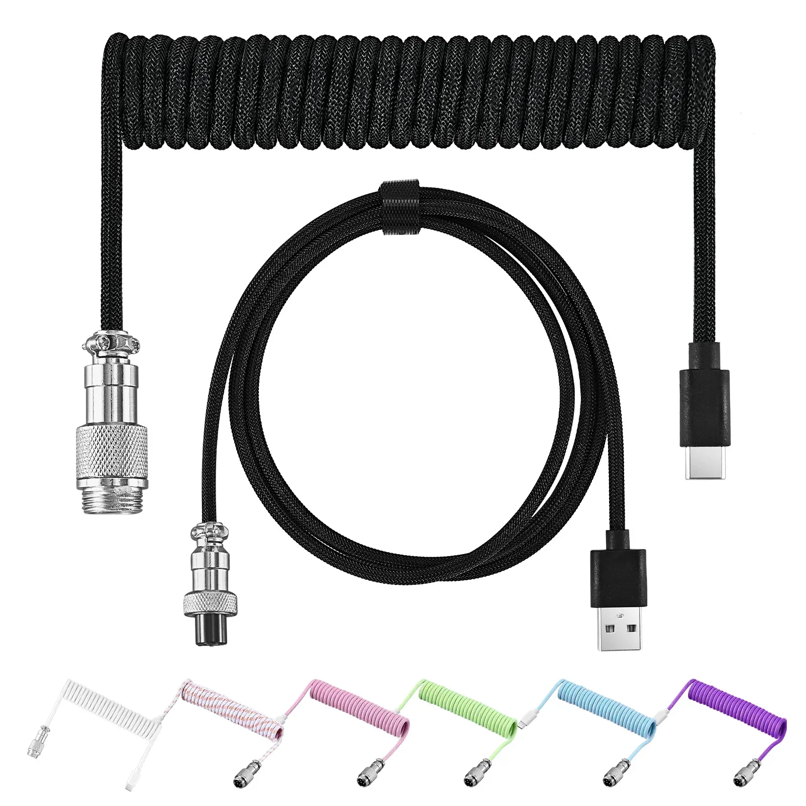 Mechanical Keyboard Coiled Cable 7 Colors Type C USB Mechanical Keyboard Aviator Desktop Computer Aviation Connector Cord