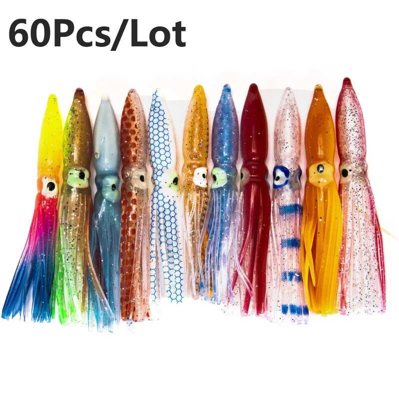 

Set of soft rubber artificial bait, octopus wobblers, tuna, sailfish, Marlin swimbaits, 8cm, 60 pcs/lot