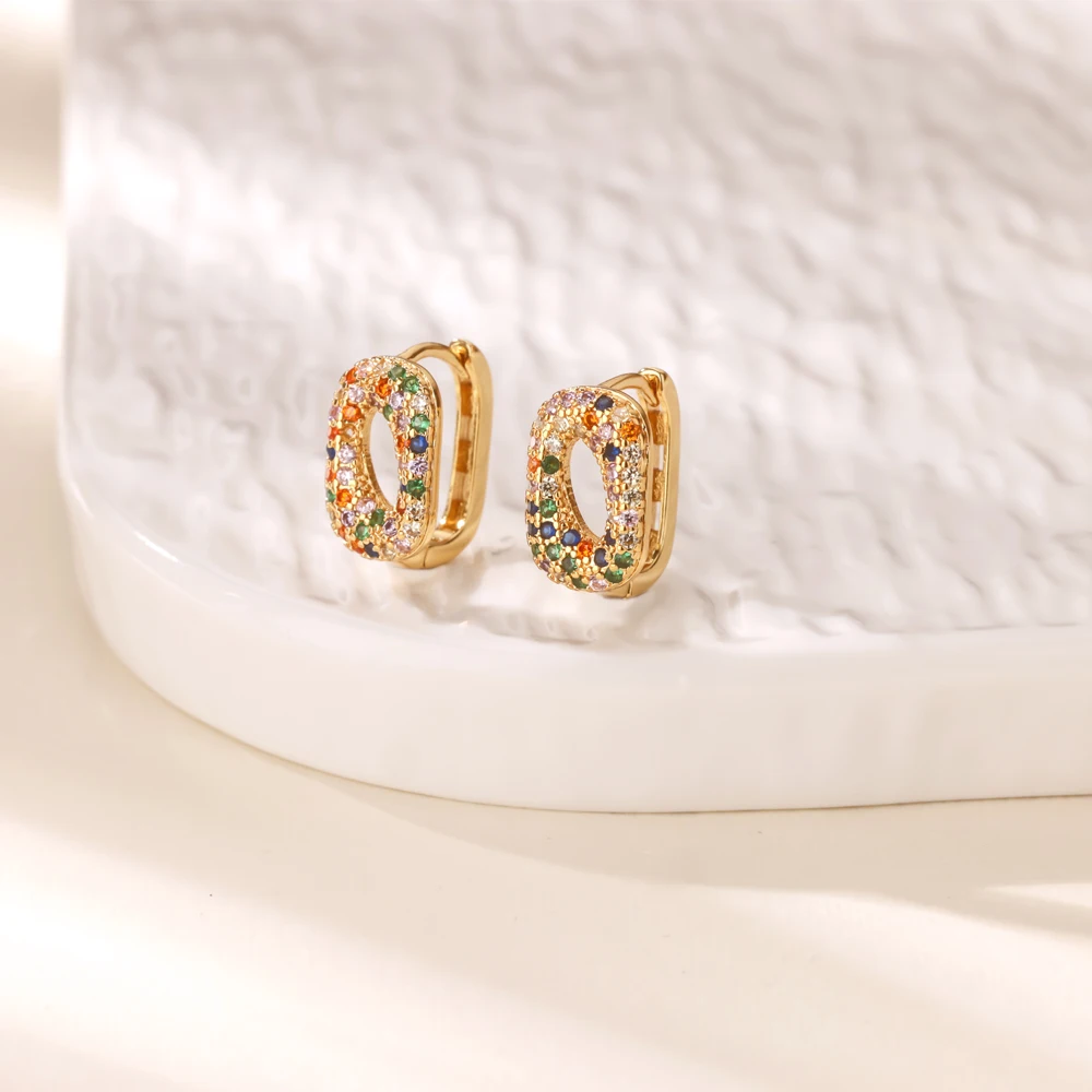 Rainbow Zircon Hollow Oval Hoop Earrings For Women Men
