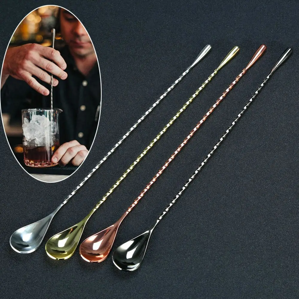 Eco-Friendly Stainless Steel Mixing Bar Cocktail Spoon Spiral Teadrop Spoon Kitchen Stir Bartender Tools