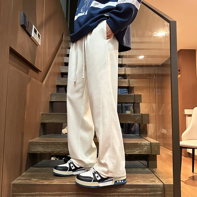 Elegant Fashion Harajuku Slim Fit Ropa Hombre Loose Casual Sport All Match Trousers Trend Pockets Straight Leg Wide Leg Pants