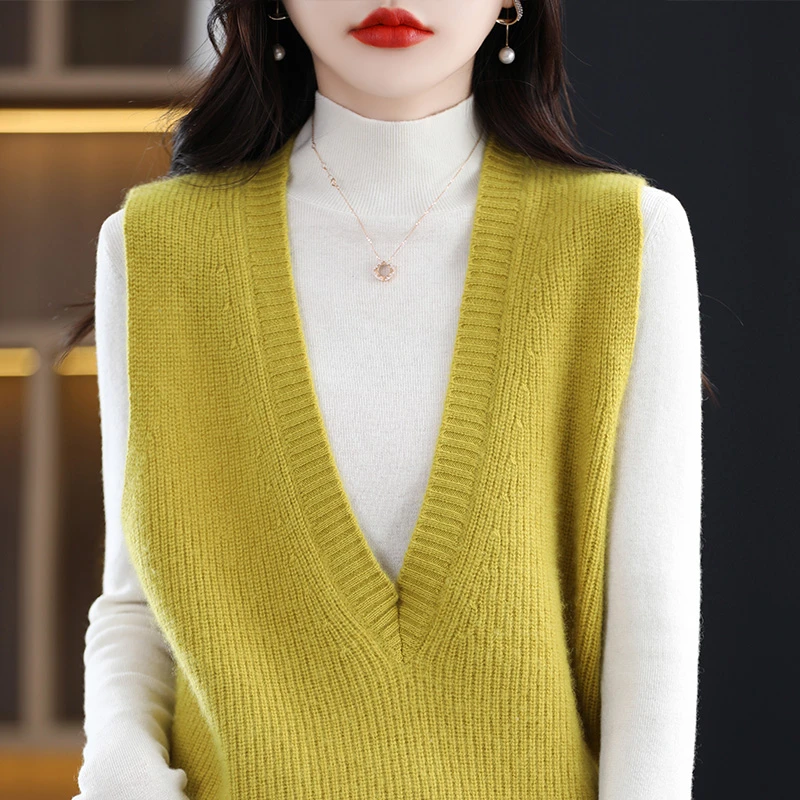 2023 New Cashmere Vest Women New Vneck Cashmere Vest Autumn And Winter Knitted Loose Sleeveless