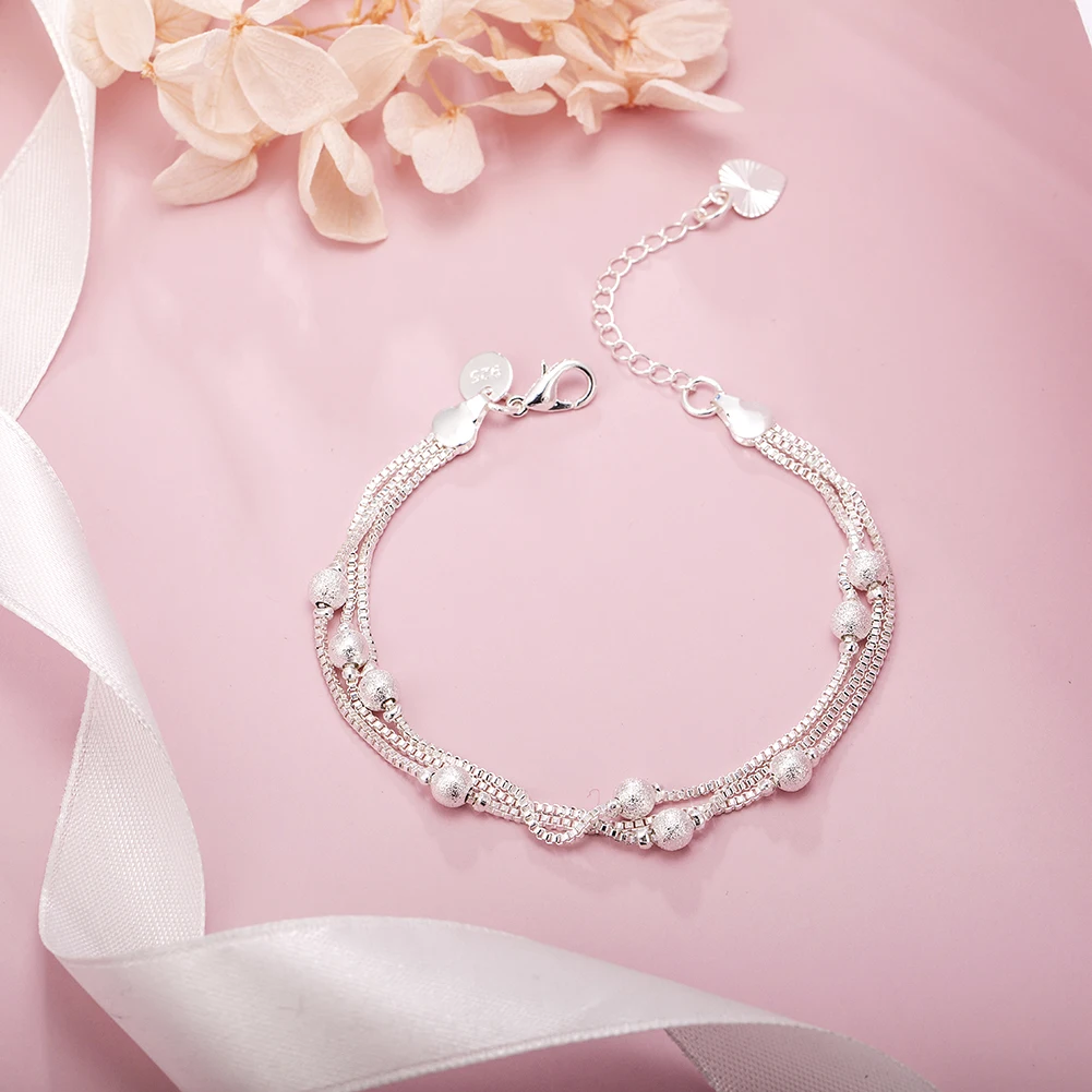 

Hot sale 925 sterling Silver Geometry beads Chain Bracelet for Women Fashion Wedding Fine Jewelry Christmas Gift 8inches