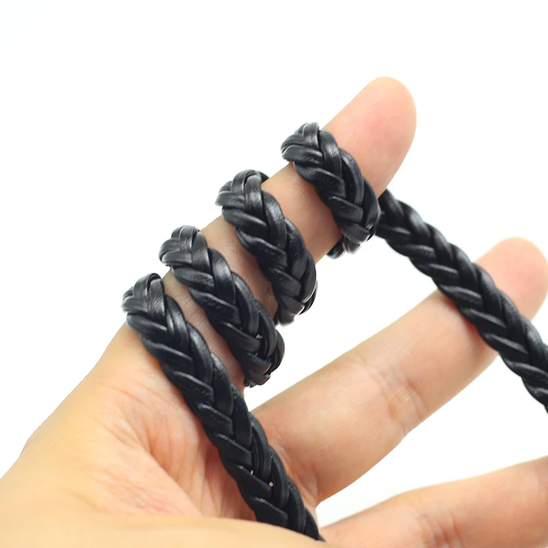 2 m black woven leather rope 9mm round/flat strand PU rope suitable for necklace bracelet DIY jewelry clothing