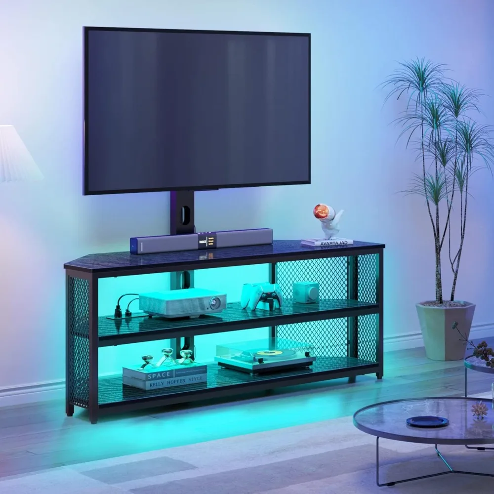 TV Stand with Mount and Power Outlet, Swivel TV Stand Mount with LED Lights for 32/45/55/60/65/70 inch TV 2