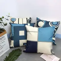 Modern Blue Geometric Linen Cushion Cover for Car Living Room Sofa Bedroom Home Decor, 40x40 45x45 50x50 60x60 Pillowcase 2