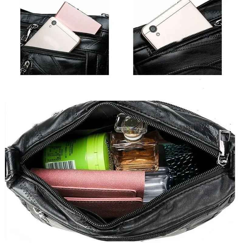 Women Leather Messenger Shoulder Handbags Multi-pocket Crossbody Bag