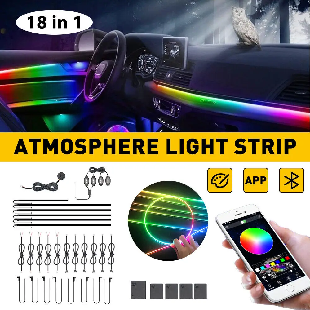 

Streamer Car 18 In 1 Full 128 Color Ambient Lights RGB Universal LED Interior Auto Ambient light Strip Symphony Atmosphere Lamp