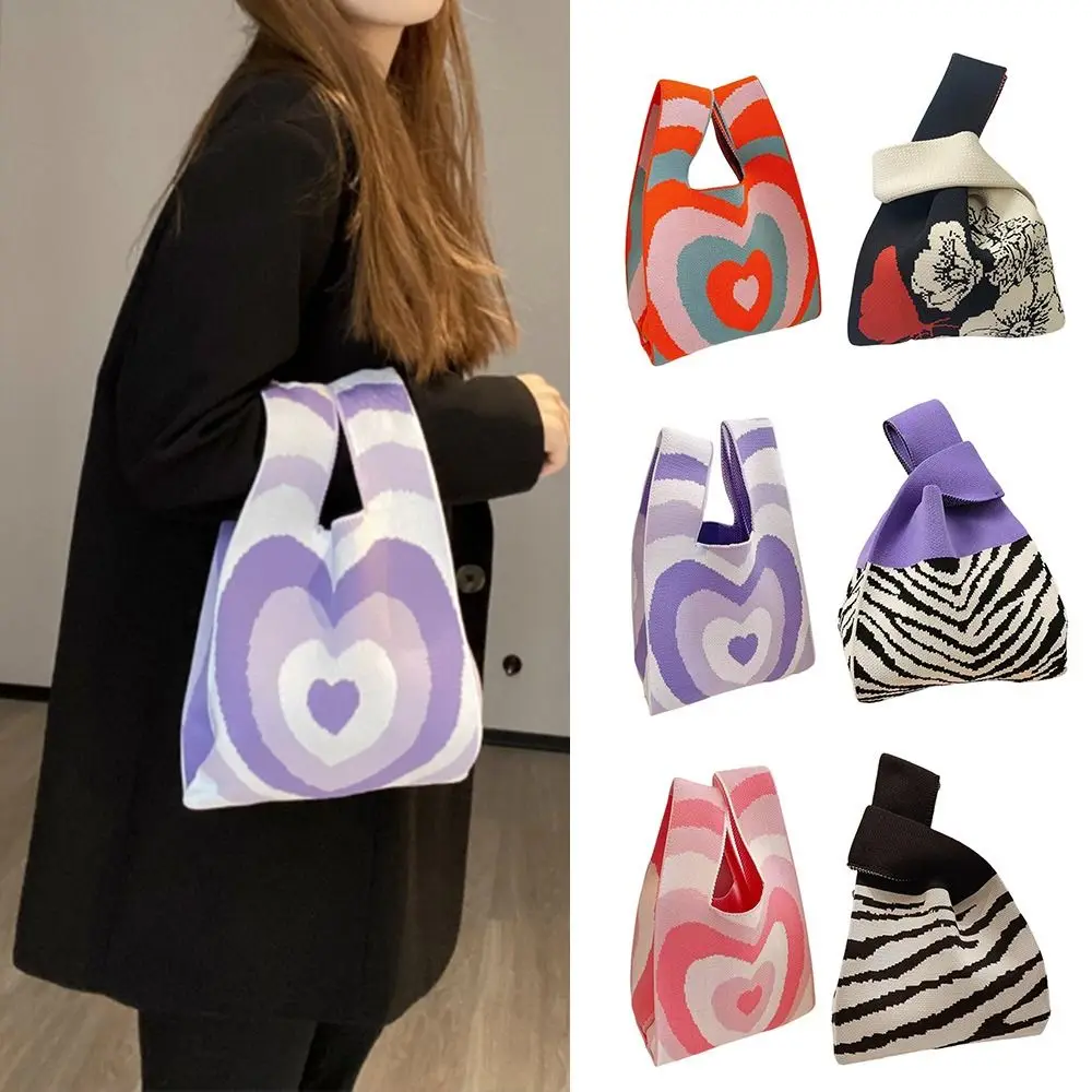 

Knitted Tote Bag Casual Reusable Large Capacity Shopping Bags Handmade Handbag Women Girls