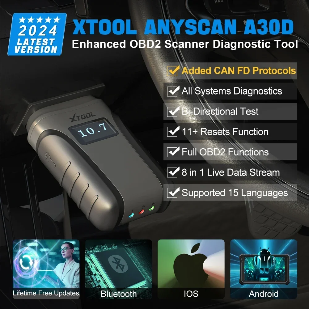 

XTOOL Anyscan A30D Car Diagnostic Tools OBD2 Bluetooth Scanner 11 Resets Code Reader CAN FD All Software Free Update