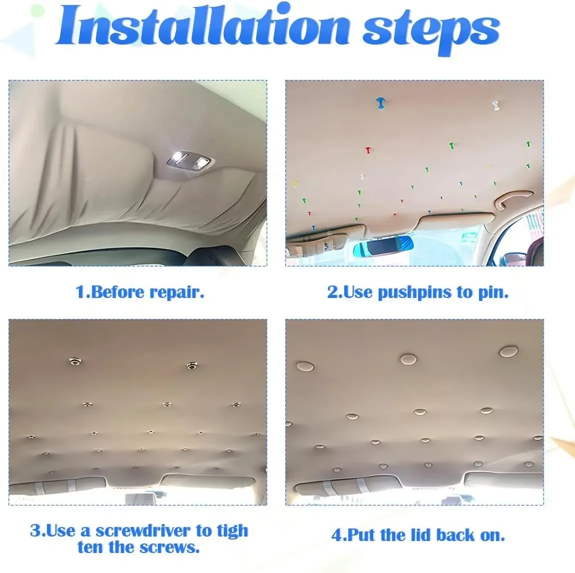 20Pcs Car Roof Headliner Repair Kit, Grid Cloth Repair Button with Installation Tool, Auto Roof Snap Rivets Retainer