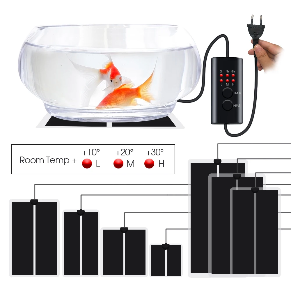 5-45W Adjustable Plants Heating Pad Waterproof Warm Heat Mat with 3-Gear Temperature Controller 2/4/6H Timing Terrarium Heaters