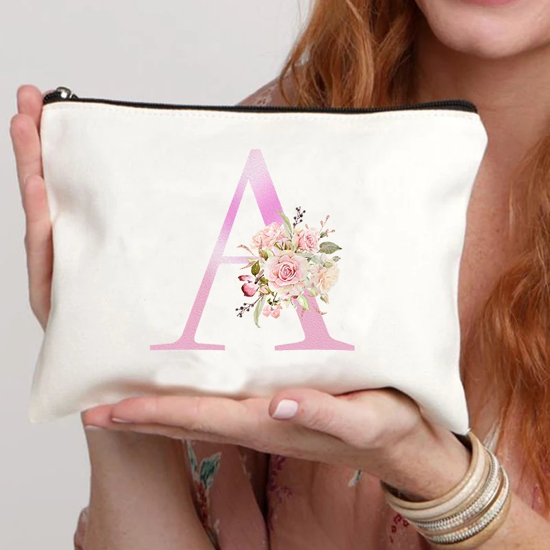 26 Pink Initials Women Cosmetic Bag Bride's Toilet Makeup Pouch