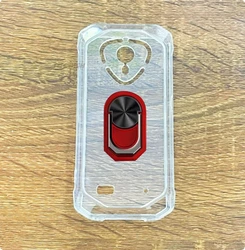 Enhanced Grip Soft TPU Silicone Case with Back Finger Ring and Bracket for Case & Holder (Transparent C Red)