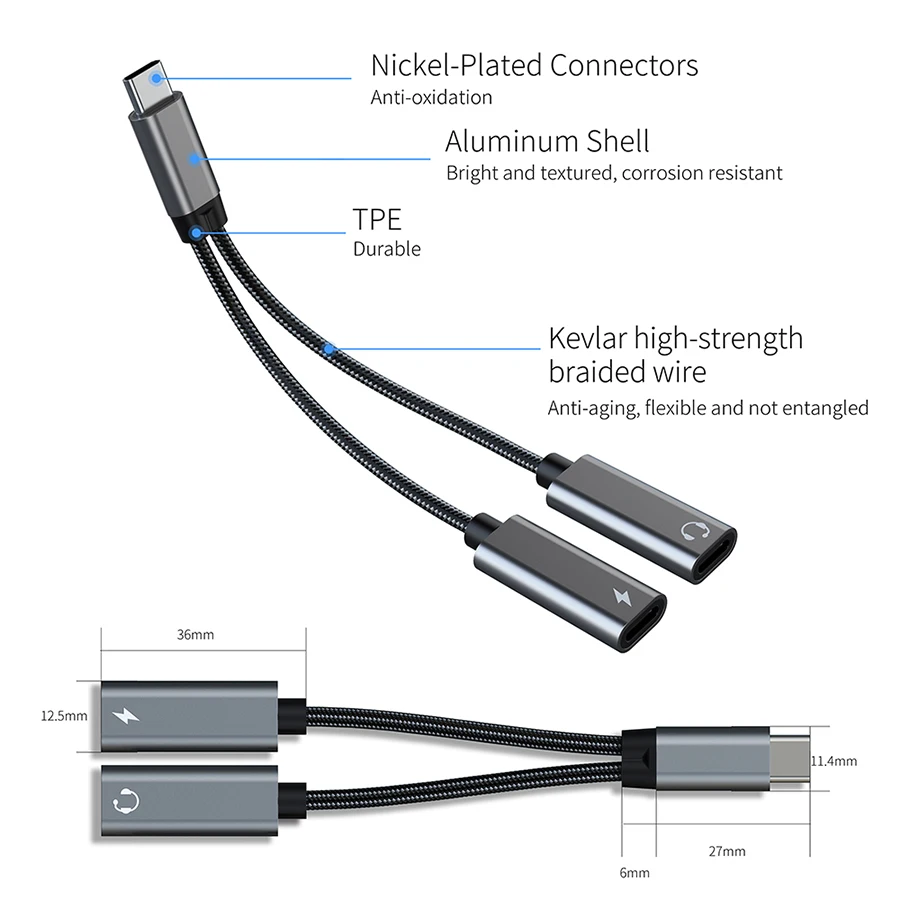 2in1 Type C Adapter C To Jack Usb Splitter HIFI DAC/Pd 60w For Samsung S24 Ultra Tab S9 Pixel 8 Iphone 15 Pro Oneplus 12 12R