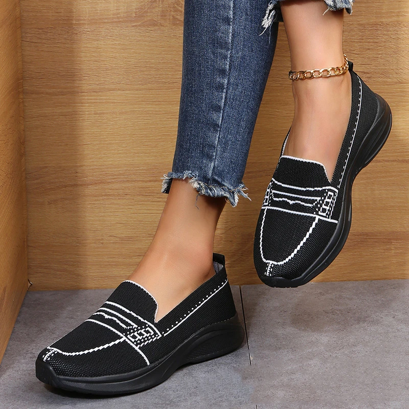 Zapatos informales planos de tejido para mujer, mocasines con cadena para conducir, zapatillas de deporte individuales, transpirables para caminar| - AliExpress