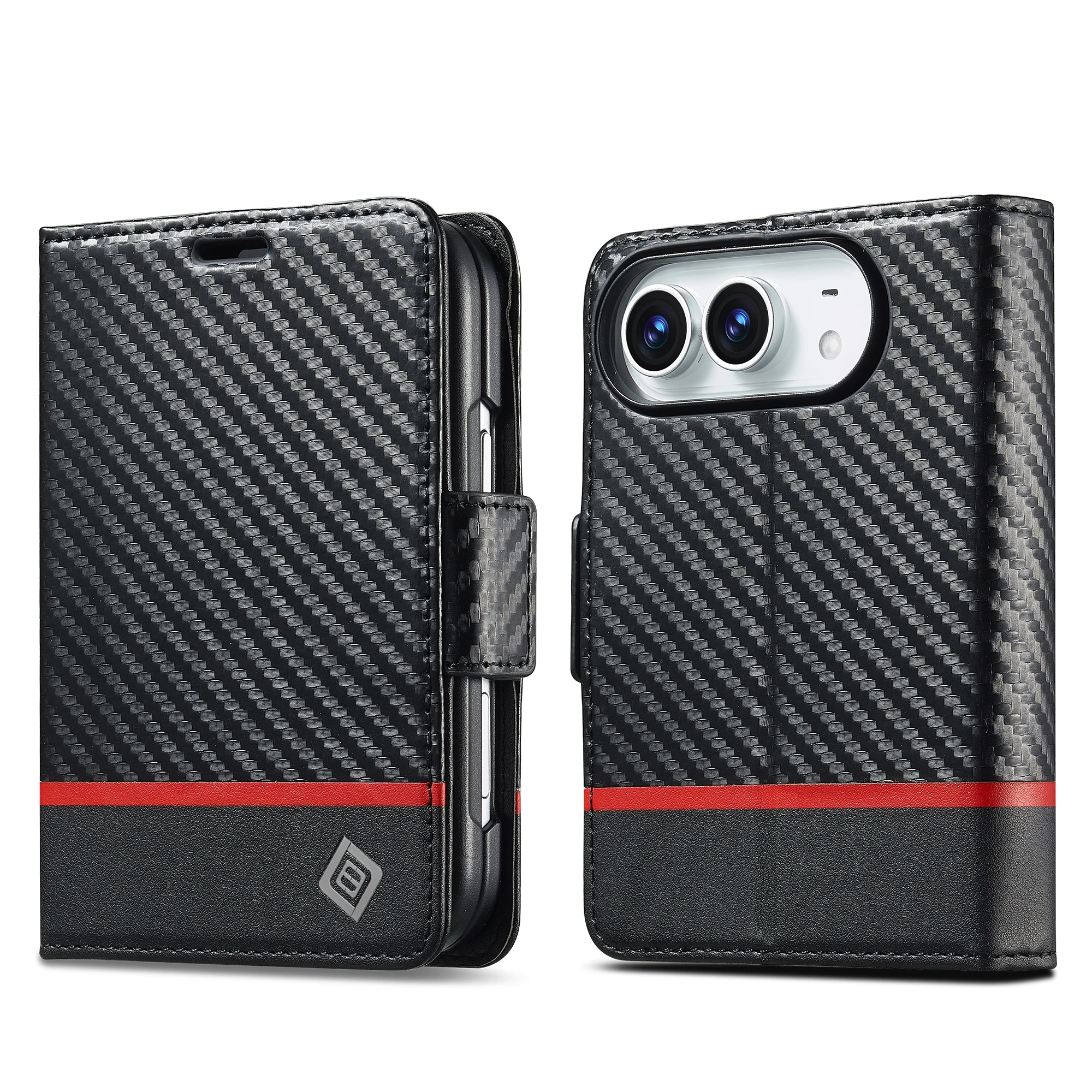 Carbon Fiber Leather Business Flip Wallet Phone Case with Card Slots - Shockproof Protective Cover